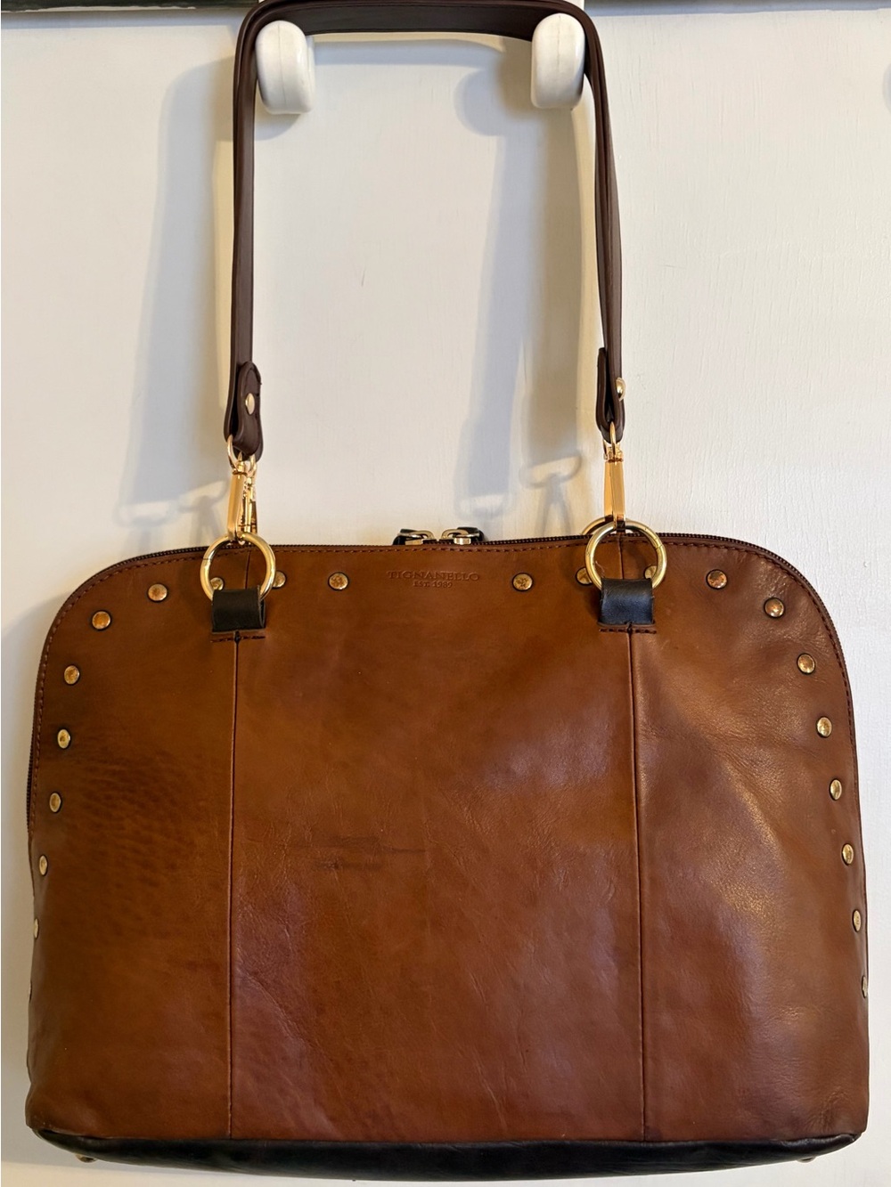 Tignanello Vintage Brown Leather Tote Bag Large Shoulder Handbag